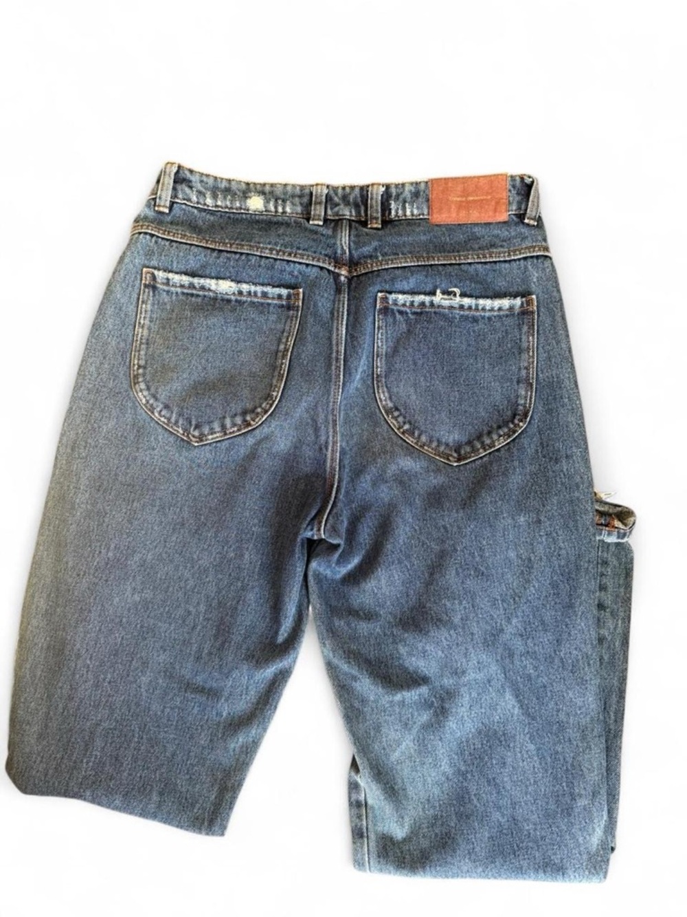 Baggy Fit Blue Distressed Jeans with Patch Detail - Picture 3 of 3